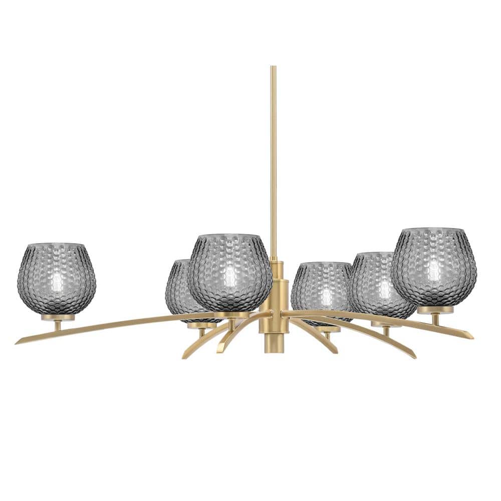 Siena 31.75 in. 6 Light New Age Brass Chandelier with Smoke Textured Glass 