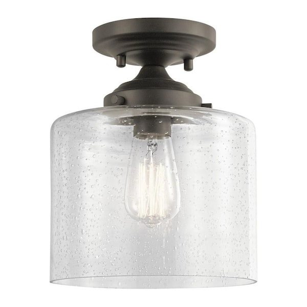 Winslow 8.5 in. 1-Light Olde Bronze Hallway Contemporary Semi-Flush Mount Ceiling Light with Clear Seeded Glass