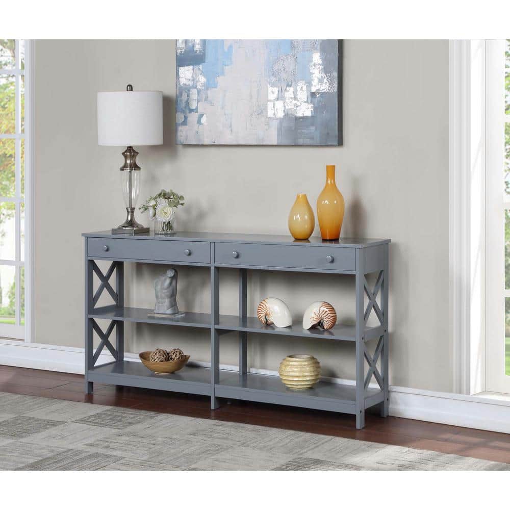 Oxford Gray 60" Wood and Metal Console Table with Storage