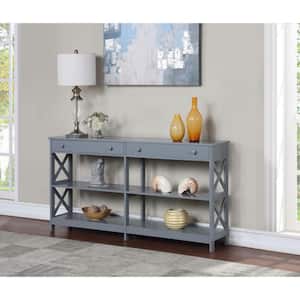 Oxford 60 in. Gray Standard Height Rectangle Wood Console Table with 2 Drawers and Shelves
