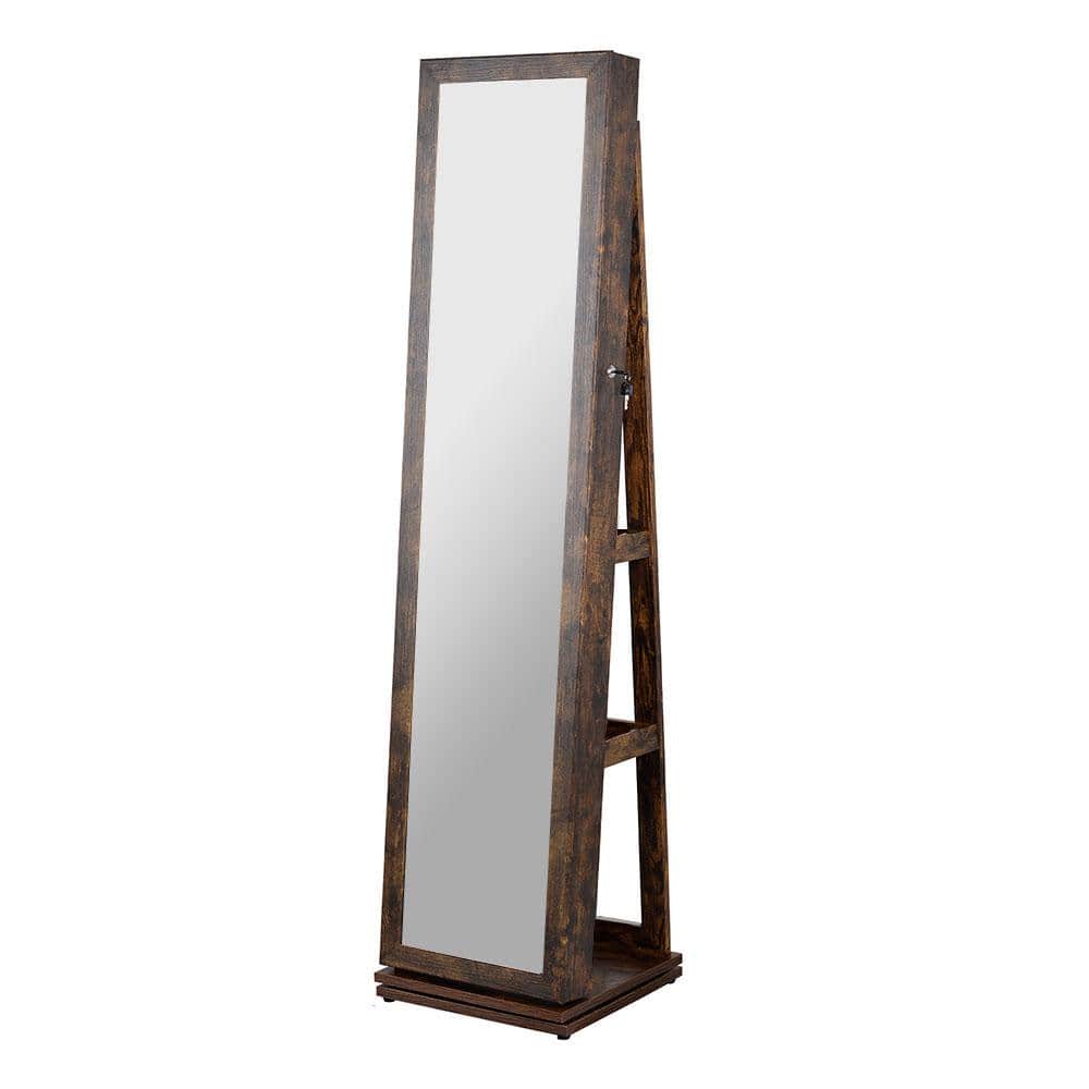 Natural Brown Jewelry Cabinet Standing, 360° Rotating Jewelry Armoire Orga