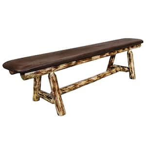 Glacier Country Collection 18 in. H Brown Wooden Bench with Saddle Pattern Upholstered Seat, 6 Foot Length