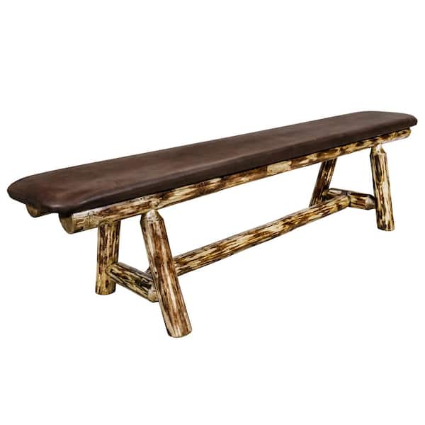 MONTANA WOODWORKS Glacier Country Collection 18 in. H Brown Wooden Bench with Saddle Pattern Upholstered Seat, 6 Foot Length