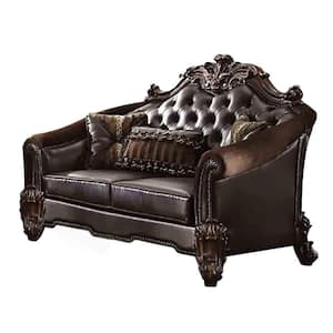 Vendome II 43 in. 2-Tone Dark Brown PU and Cherry Faux Leather 2-Seats Loveseats with 3 Pillows