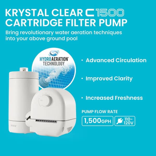 Cartridge Filter Pump for Above Ground Pools, 1500 GPH Flow Rate, HydroAeration, Type A Cartridge, Gauge Indicator