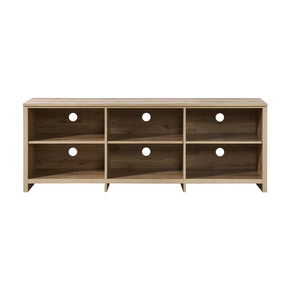 65 in. Wood Oak TV Stand with 6 Storage Shelves Fits TVs up to 62 in.