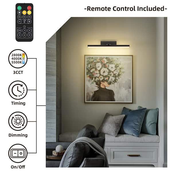 15.75 in Dimmable LED Picture Light with Remote Control and Swivel, Matte Black Artwork Lighting for Walls