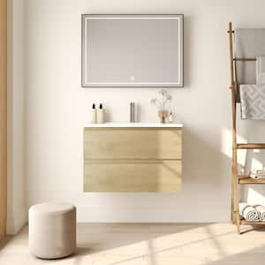 30 in. W x 18.35 in. D x 20.5 in. H Single Sink Wall Hung Bath Vanity in Natural with White Ceramic Top (Assembled)