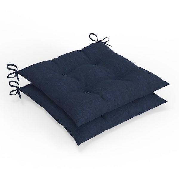 Pillow Perfect Solid Twill 19 in W x 5 in H Square Outdoor Tufted Wicker Chair Pad Cushion with Ties 2-Count in Splash Indigo Blue