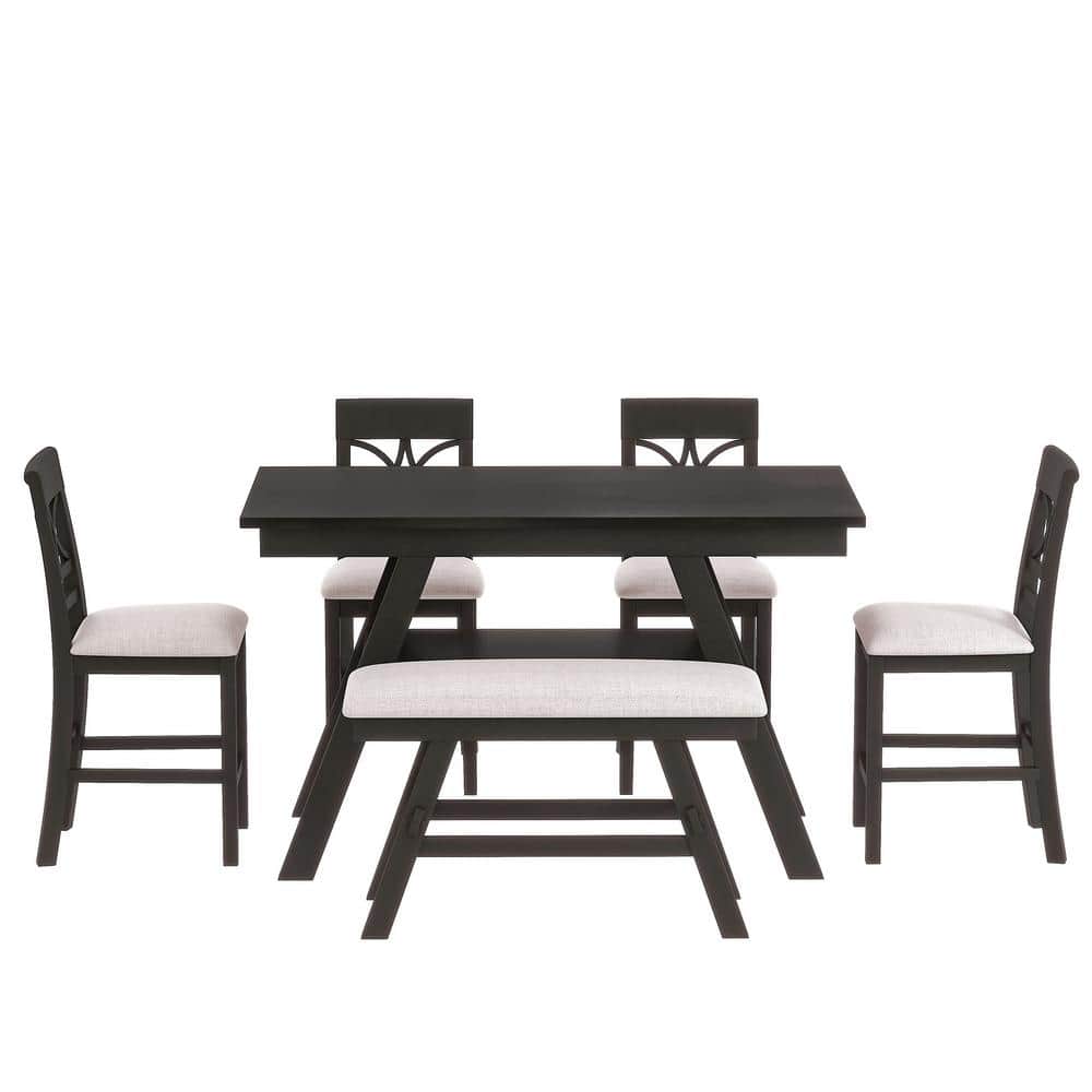 6-Piece Rectangular Espresso Wood Top Counter Height Dining Table Set with 