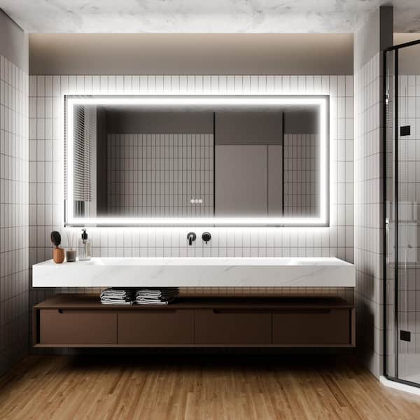 JimsMaison 72 in. W x 36 in. H Rectangular Frameless Anti-Fog LED Light Vertical Wall Mounted Bathroom Vanity Mirror in Silver