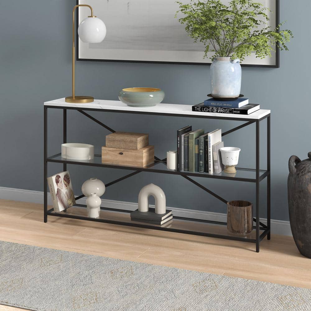 Fionn 55" Blackened Bronze Console Table with Faux Marble Top