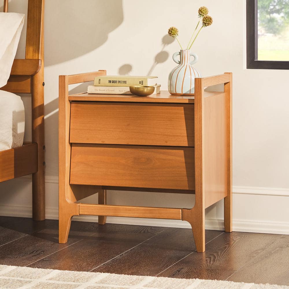 2-Drawer Caramel Solid Wood Modern Nightstand with Angled Drawers -  Welwick Designs, HD9839