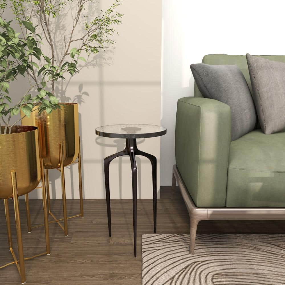 13 in. Black Large Round Glass End Table with Textured Glass Tabletop price history on PriceWatchPro