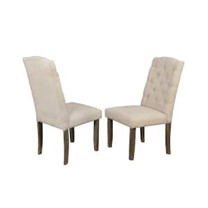Eliana Beige Linen Fabric With Tufted Buttons Dining Chair Set Of 2