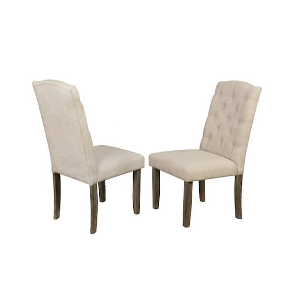 Best Quality Furniture Eliana Beige Linen Fabric With Tufted Buttons Dining Chair Set Of 2