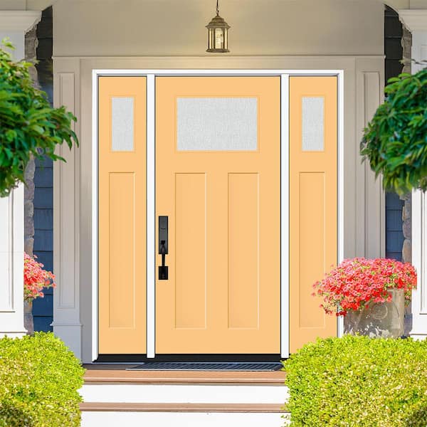 Legacy 64 in. x 80 in. 1/4 Toplite Rain Glass RHIS Primed Jackfruit Finish Fiberglass Prehung Front Door w/Dbl 12 in. SL