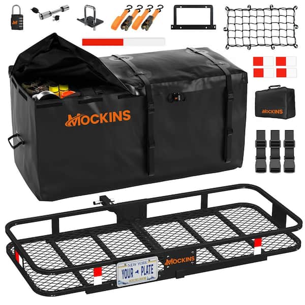 500 lbs. Capacity XL Hitch Mount Cargo Carrier Set w/Folding Shank and 2 in. Raise Includes Cargo Bag Net Straps Locks