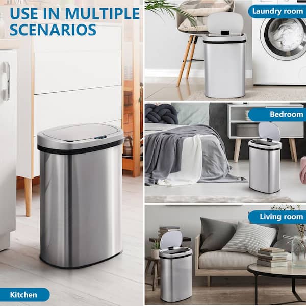 Innovaze 13 Gal. Stainless Steel Oval Motion Sensor Trash Can for