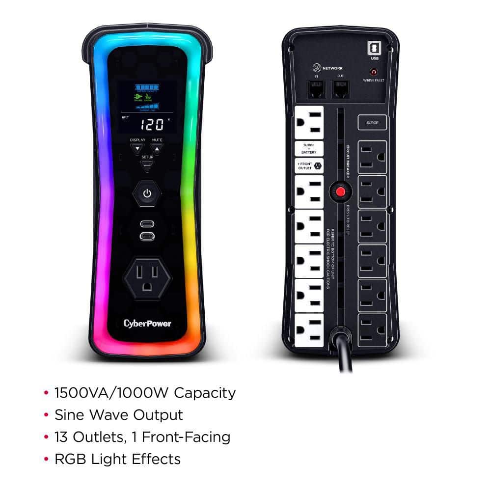 CyberPower 1500VA 120-Volt Sine Wave Gaming UPS with RGB Lighting and Battery Backup