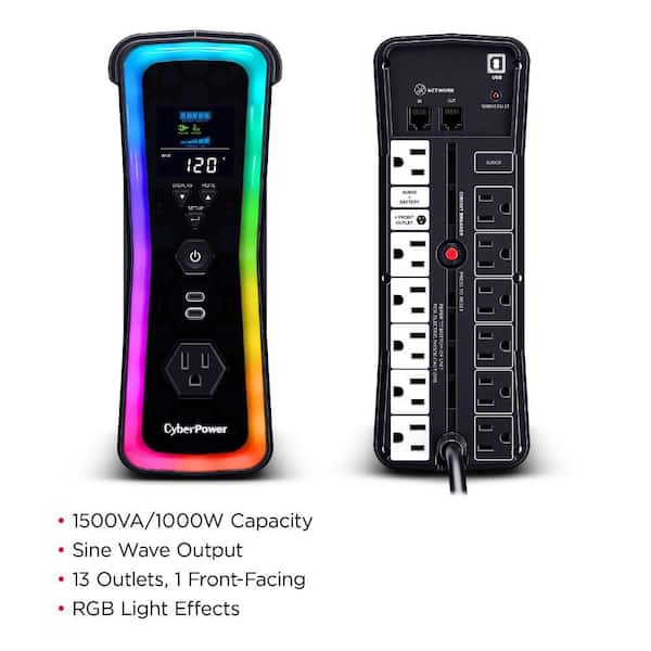 【米国120V仕様】CyberPower 1500VA/1000W 正弦波 CyberPower 1500VA 120-Volt Sine Wave Gaming UPS with RGB Lighting