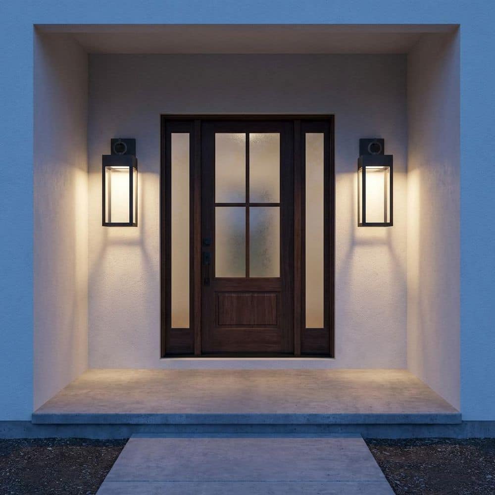 Sesha 8 in. W x 20 in. H LED Textured Black Hardwired Outdoor Wall Lantern Sconce with Clear/Etched White Glass price history on PriceWatchPro