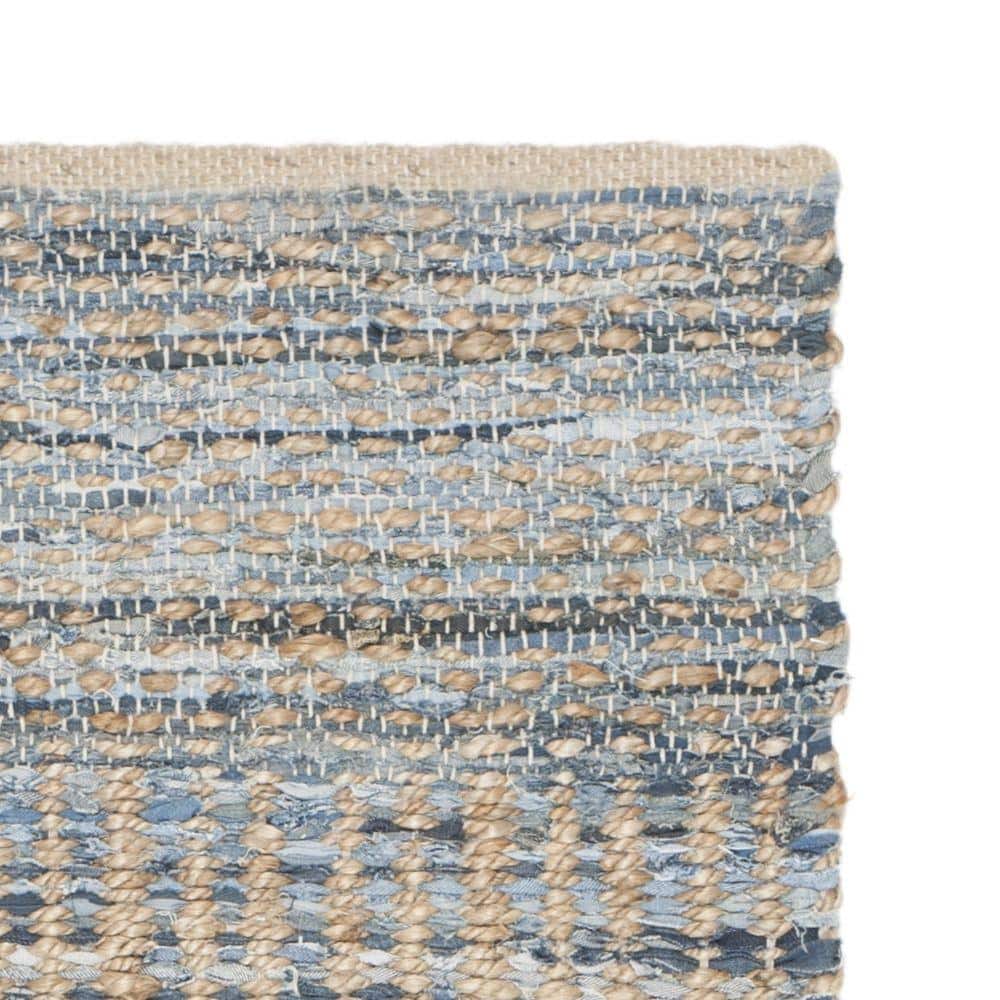 Handwoven Blue and Natural Jute Runner Rug, 2'3" x 6'
