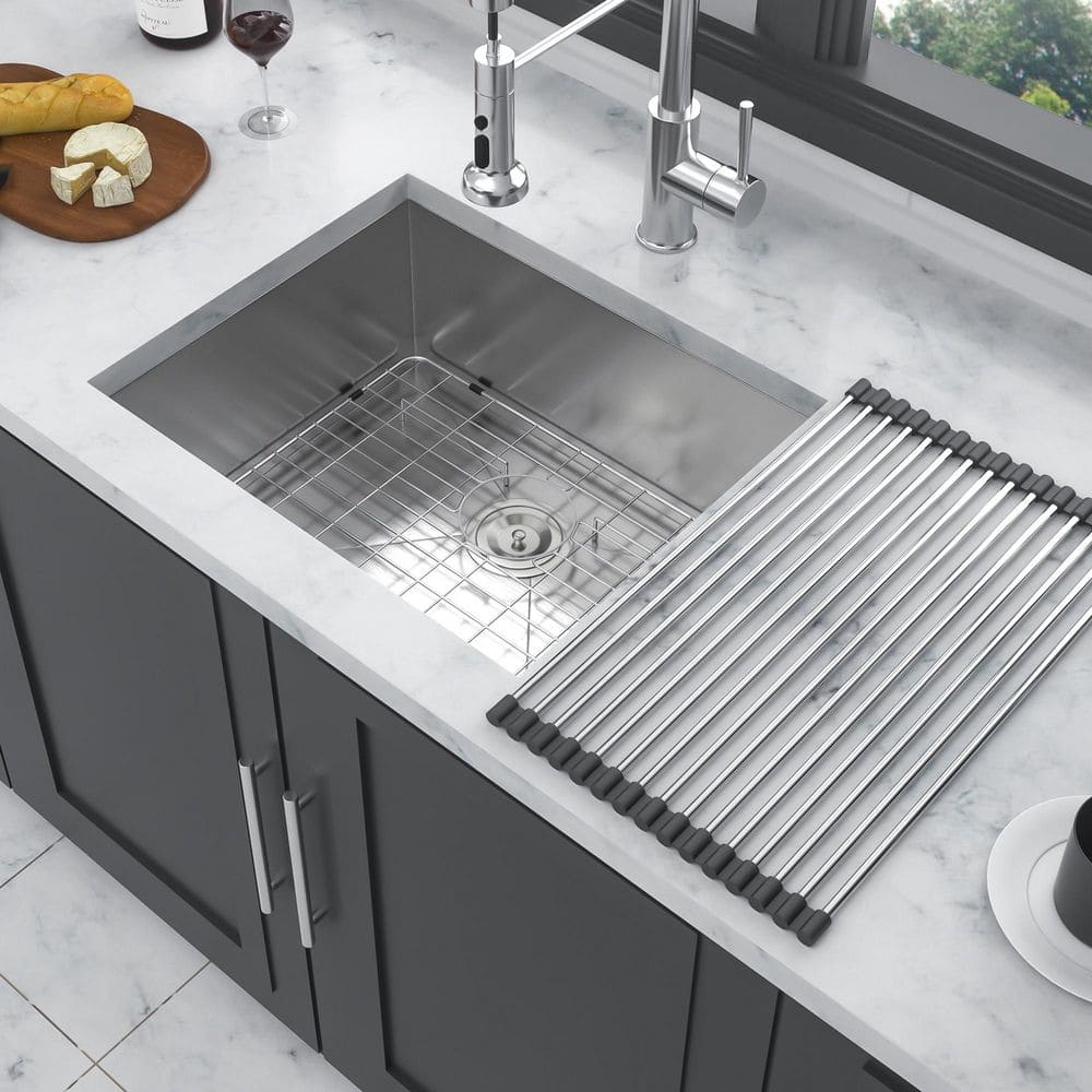 23 in. Undermount Single Bowl 18-Gauge Brushed Nickel Stainless Steel Kitch