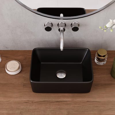 Liberty 16 in. x 12 in. Vessel Bathroom Sink in Black Ceramic with Faucet Not Included
