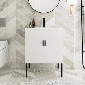 24 in. W x 18 in. D x 23 in. H Single Sink Freestanding Bath Vanity in White with White Ceramic Top
