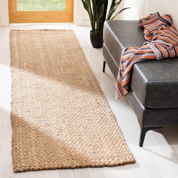 Natural Fiber Beige 2 ft. x 12 ft. Woven Border Runner Rug