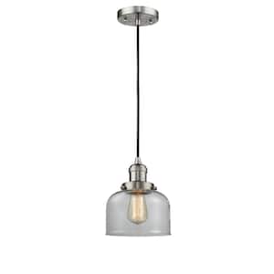 Bell 1-Light Brushed Satin Nickel Clear Shaded Pendant Light with Clear Glass Shade