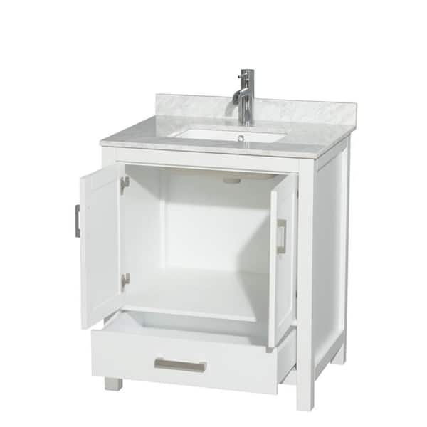 Wyndham Collection Sheffield 30-in Dark Gray Single Sink Bathroom Vanity with White Carrara Marble Natural Marble Top