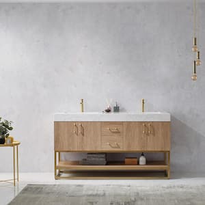 Alistair 60 in. Bath Vanity in North American Oak with Grain Stone Top in White with White Basin