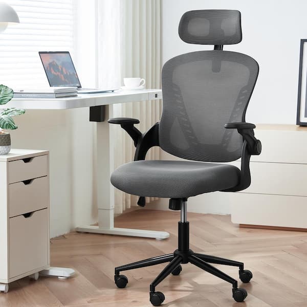 Allwex ErgoLux Mesh High Back Ergonomic Office Chair in Gray with Adjustable Arms