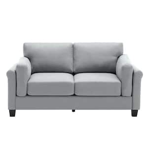 Modern Minimalist Couch 67.5 in. Grey Linen-Like 2 Seats Loveseat with Thick Cushion and Rolled Arm for Living Room
