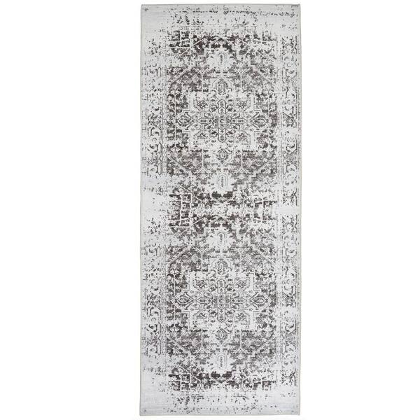 Himalayas Brown Creme 2 ft. 8 in. x 8 ft. Machine Washable Modern Floral Abstract Polyester Non-Slip Backing Area Rug