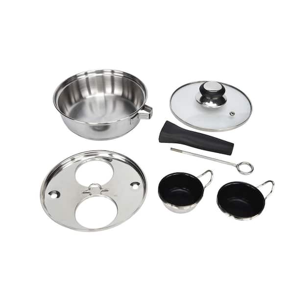 1-Piece Stainless Steel 2 Cups Egg Poacher Pan, Induction Egg Poacher Set with 2 Nonstick PFOA-Free Cups