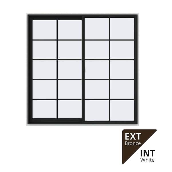 60 in. x 60 in. V-2500 Series Bronze FiniShield Vinyl Left-Handed Sliding Window with Colonial Grids/Grilles