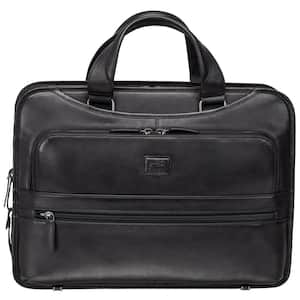 Milan Collection Black Leather Triple Compartment Briefcase for 15.6 in. Laptop/Tablet
