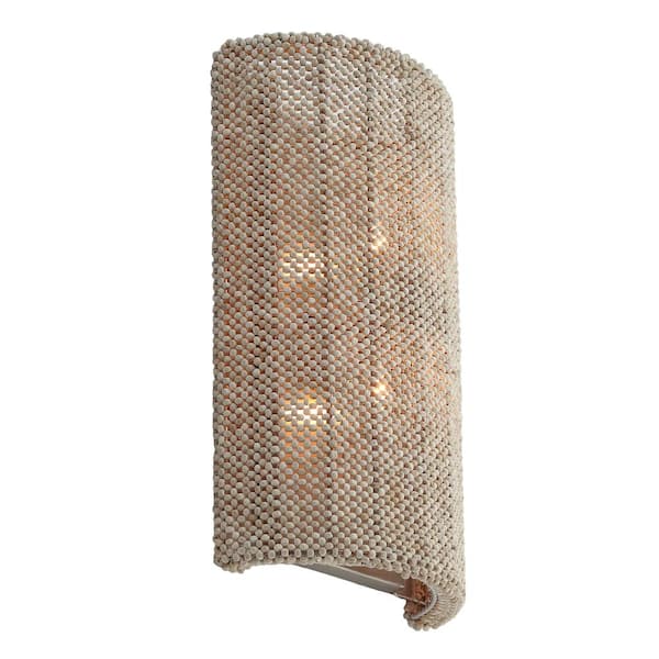 Copra 10.2 in. 2-Light Brushed Nickel Wall Sconce with Coco Bead Shade