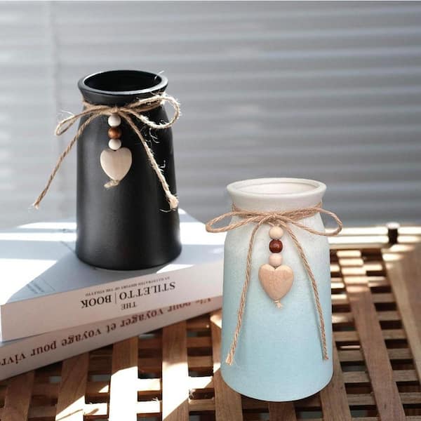 6 in. Blue Round Ceramic Decorative Vase With Jute Rope Charm UM4JWX ...