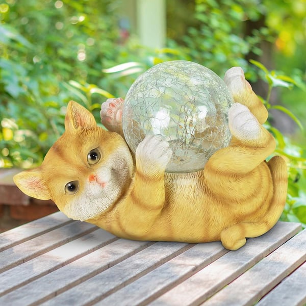 Goodeco Garden Outdoor Cat Statue - Cat Resin with Solar Light