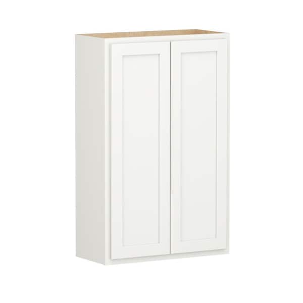 SIMPLY WOODMARK PRO Shaker Partial Overlay 27 in. W x 12 in. D x 42 in. H Plywood Assembled Wall Kitchen Cabinet in Linen White