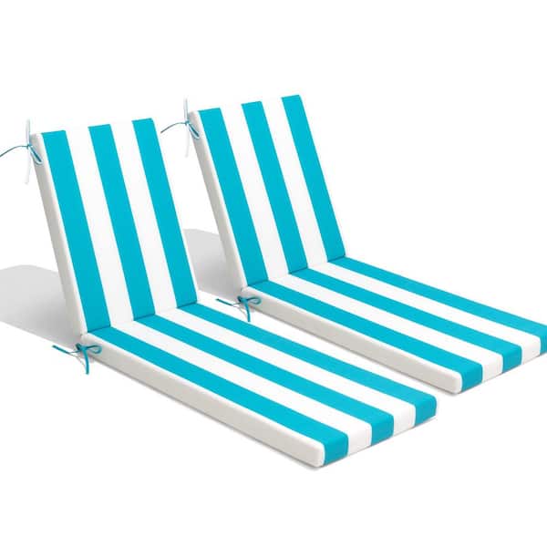 21 in. x 72 in. Polyester 2-Piece Deep Seating Outdoor Chaise Lounge Cushion in Blue and White Stripe