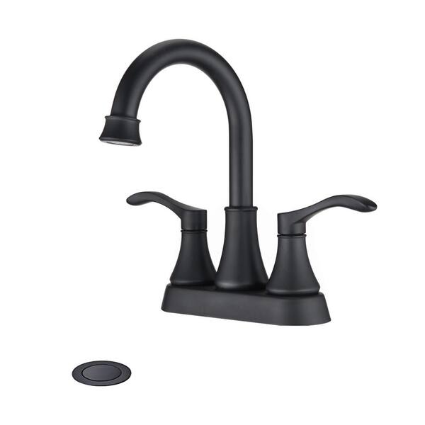 Tahanbath 4 in. Centerset 2-Handle High Arc Bathroom Faucet with Pop-Up Drain Included in Matte Black
