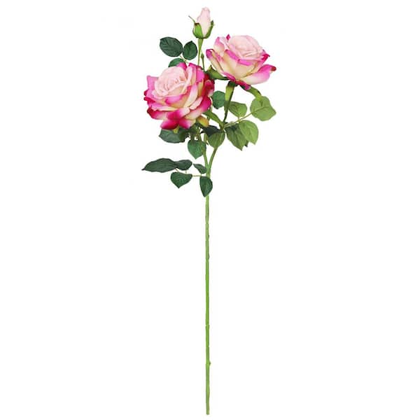 LIVING LUXURY 32 in. Blush Fuchsia Artificial Velvet Elegant Rose Flower Stem Spray (Set of 2)