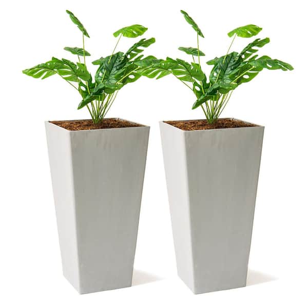 XBRAND Modern 28 in. Square Planter, Modern Tapered Plastic Planter Perfect for Indoor and Outdoor, Patio Decor, Set of 2