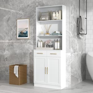 25.9 in. W x 11 in. D x 70 in. H White Tall MDF Freestanding Linen Cabinet with Adjustable Shelves in White