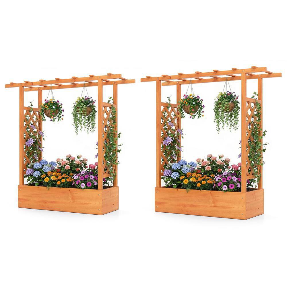 2PCS Raised Garden Bed with Flat Roof & Side Trellis 2-in-1 Fir Wood Planter Box with Drainage Holes Orange price history on PriceWatchPro